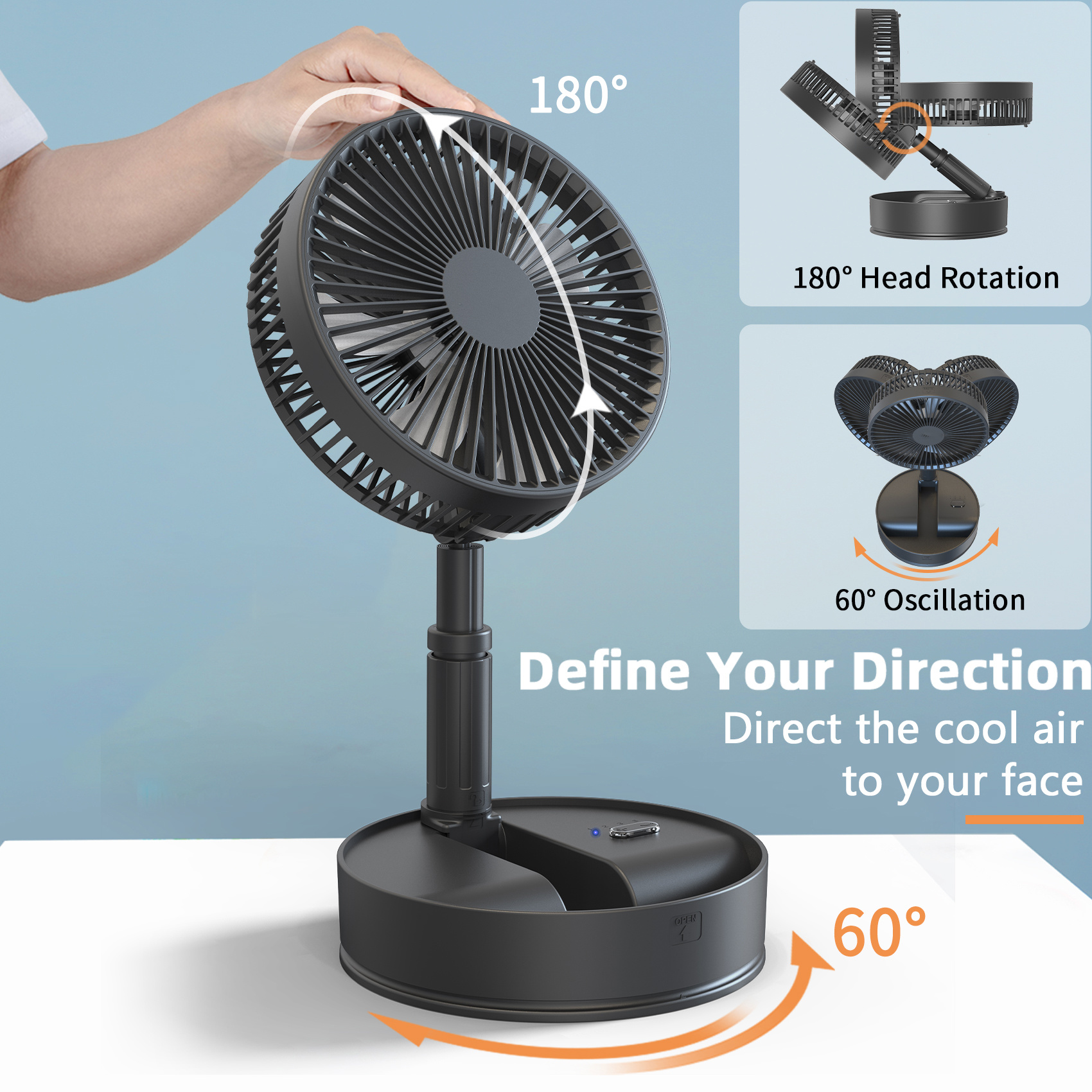 8 Inch Foldaway Oscillating Fan With Remote Control 7200mah Rechargeable Batt 7866