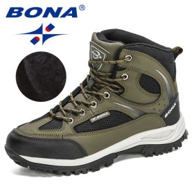 BONA 2022 New Designers Nubuck Shoes Men Outdoor Sports Tactical Male Boots Hiking Mountain Shoes Man Camping Climbing Footwear (Color: Army green black, size: 8.5)